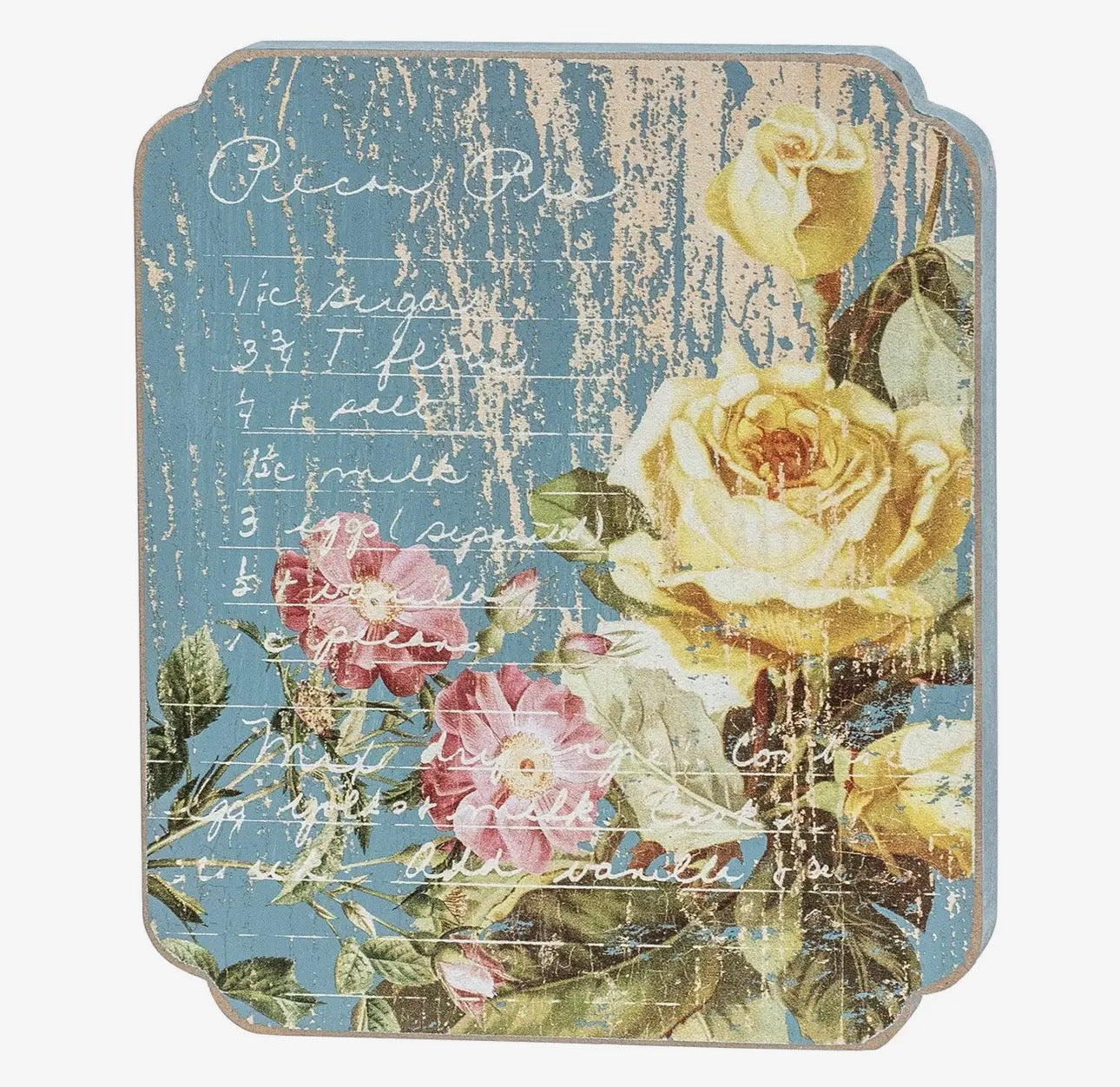 Vintage Rose Pecan Pastry Recipe Block Blue