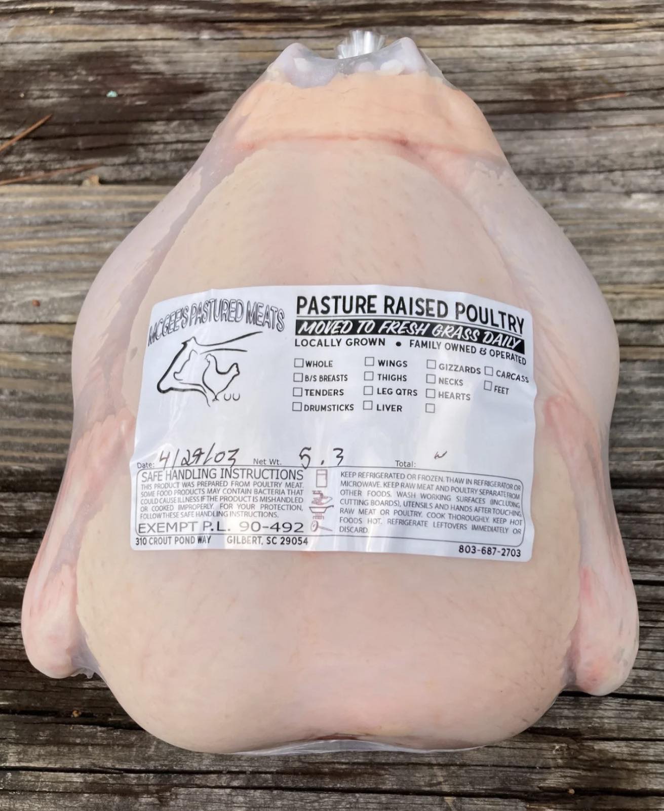 McGee’s Pastured Whole Birds