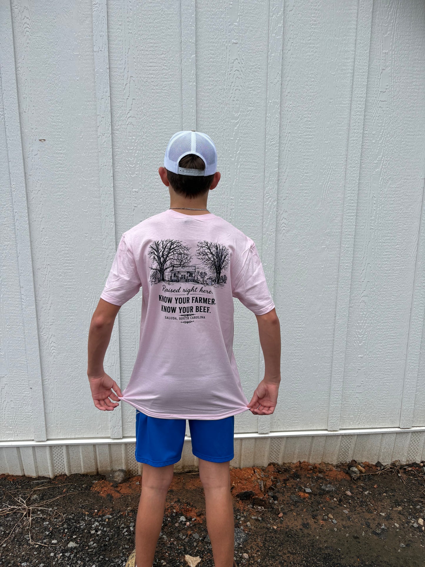 Pink H+J Black Print Raised Right Here Farm Scene T Shirt