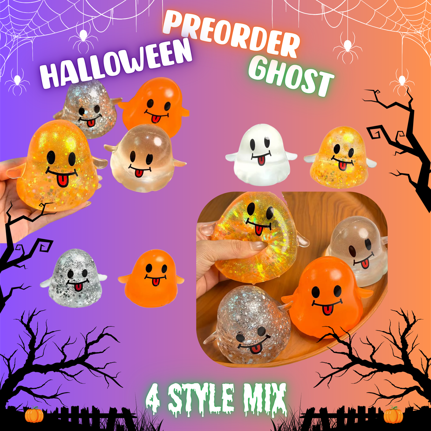 Squishy Toy - Halloween Glitter Ghost