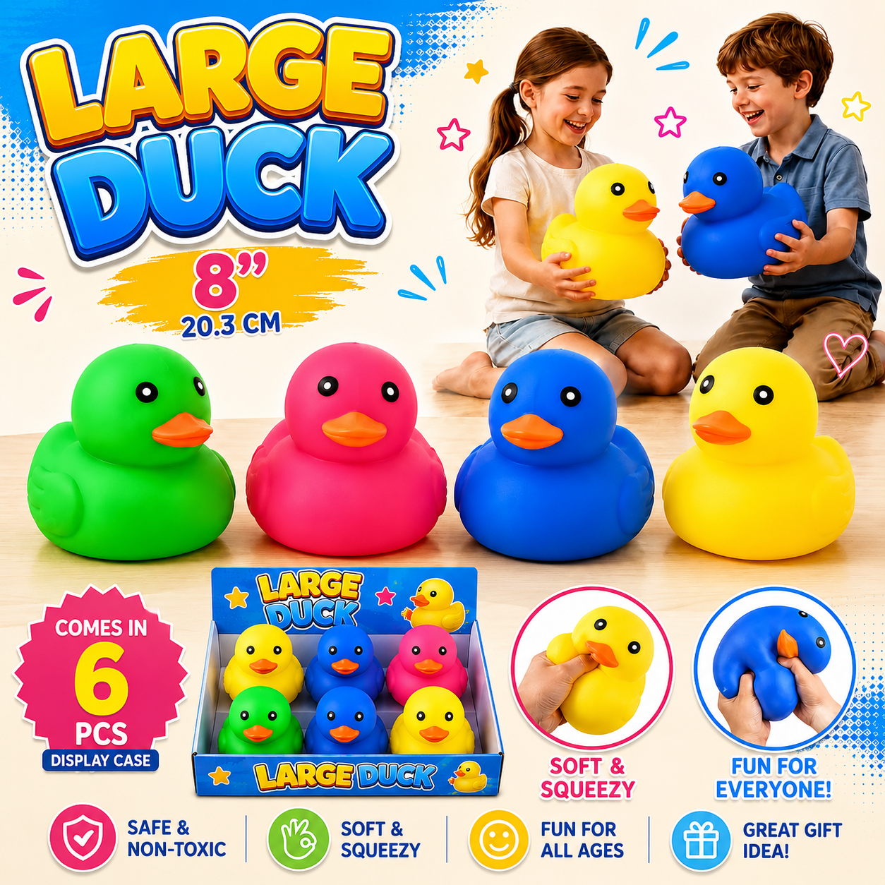 Jumbo Duck 8" – Large Squishy Duck Stress Toy