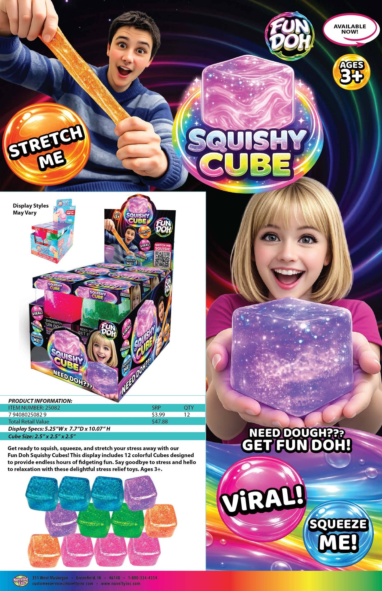 Fun Doh Squish & Squeeze Sparkle Cube Fidget Toy