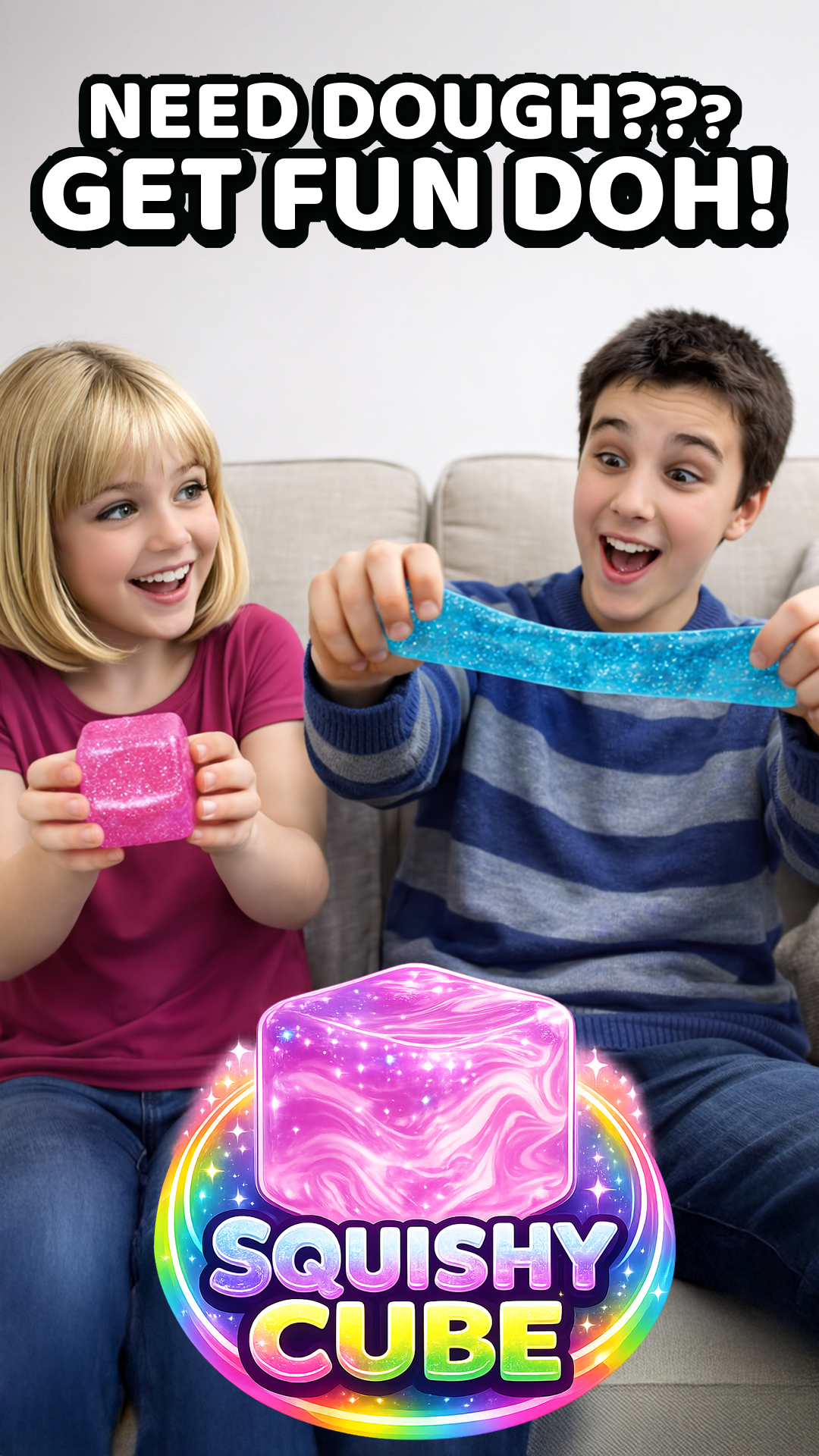 Fun Doh Squish & Squeeze Sparkle Cube Fidget Toy