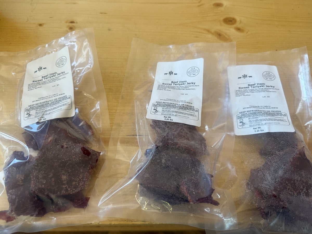 H+J Cattle Co farm-raised Sweet Teriyaki beef jerky