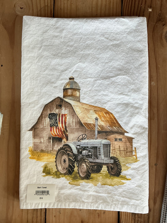 American Flag Barn Tractor Towel